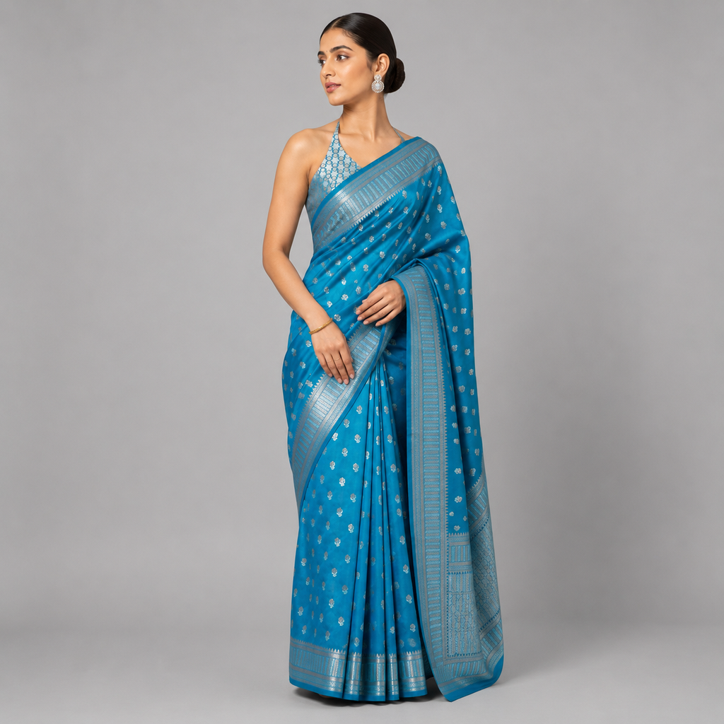 Ocean Cerulean Katan Silk Saree