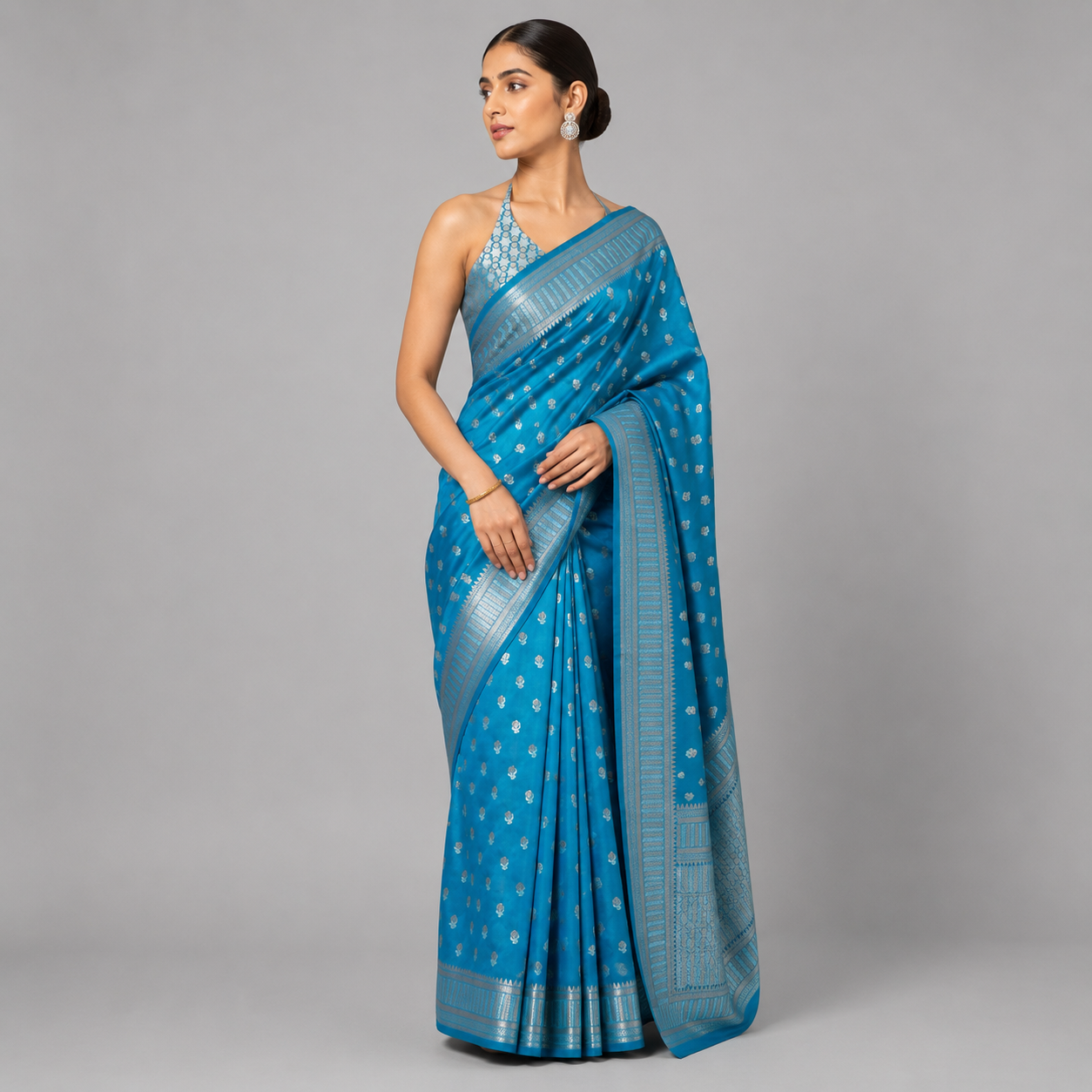 Ocean Cerulean Katan Silk Saree