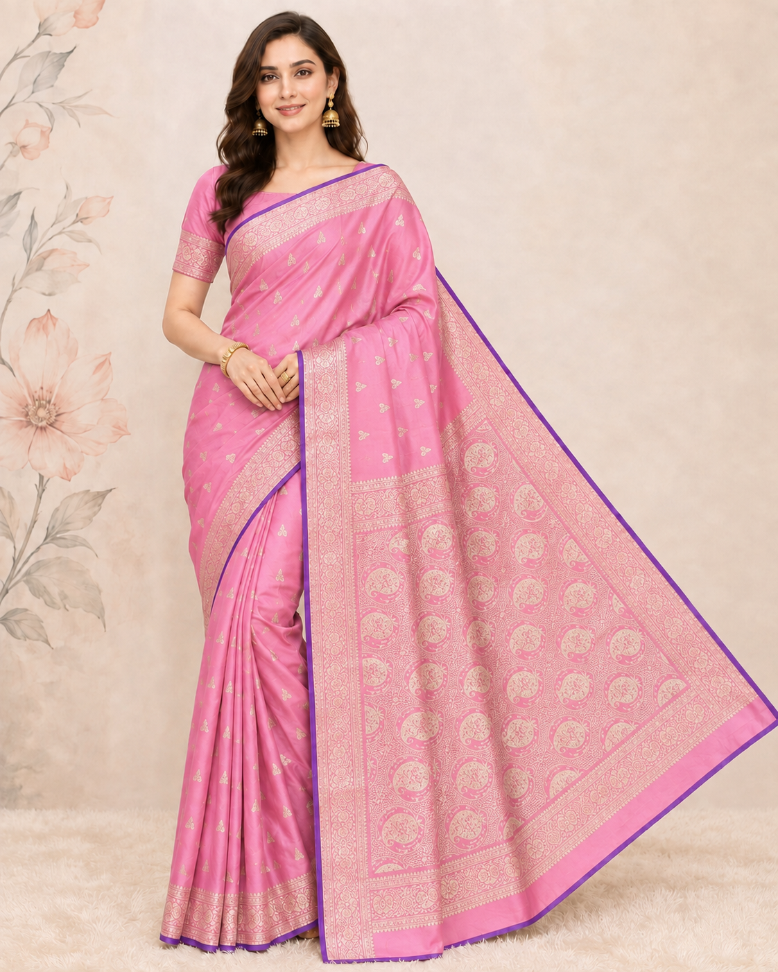 Banarasi Light Pink Katan Satin Silk Saree
