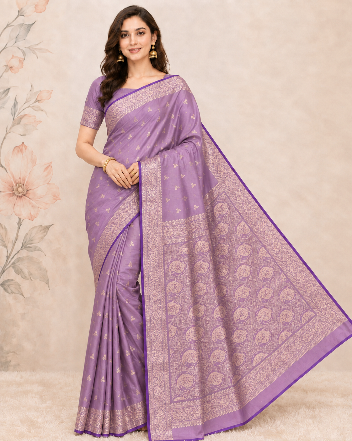 Banarasi Dusty Pink Katan Satin Silk Saree
