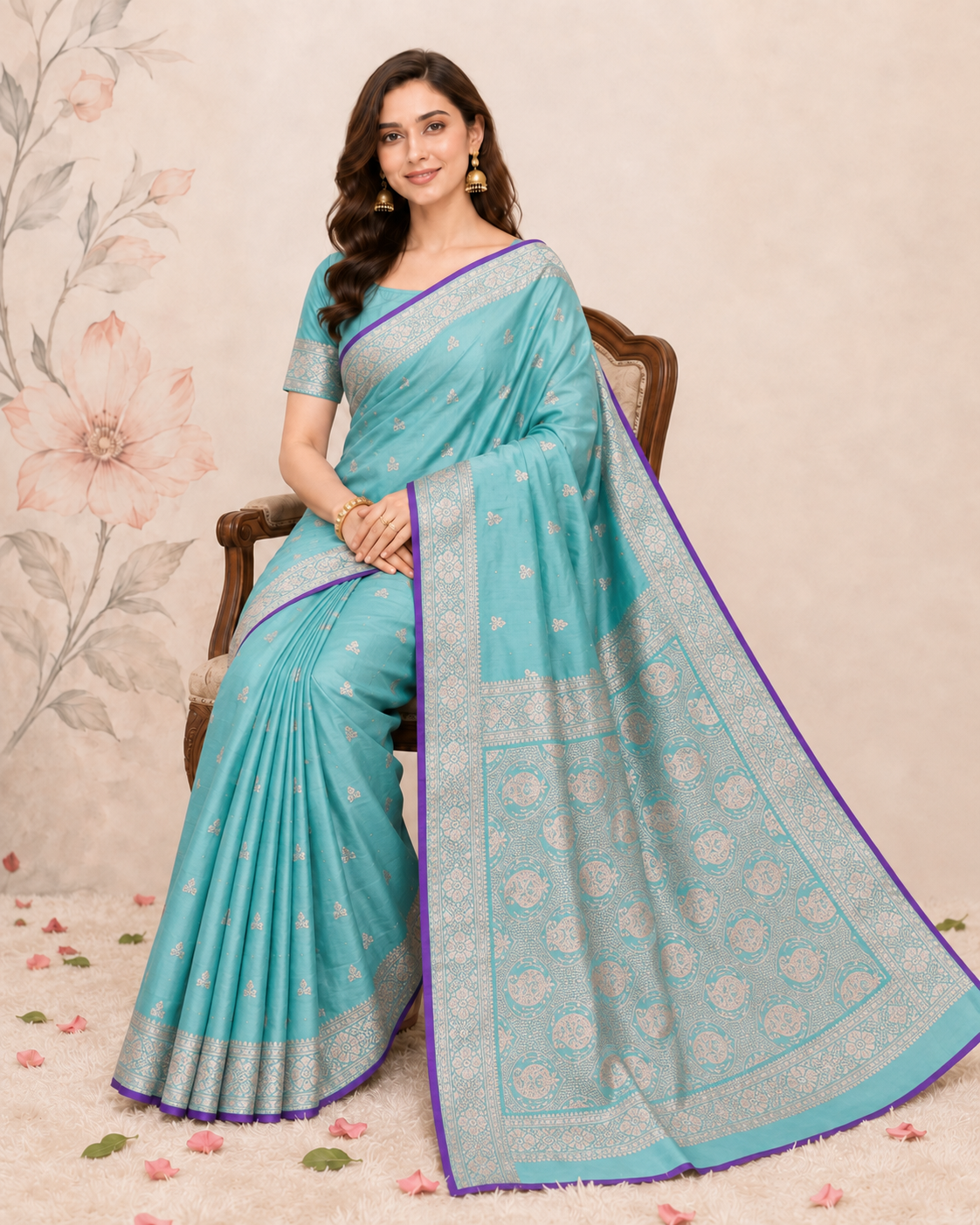 Banarasi Sea Green Katan Satin Silk Saree