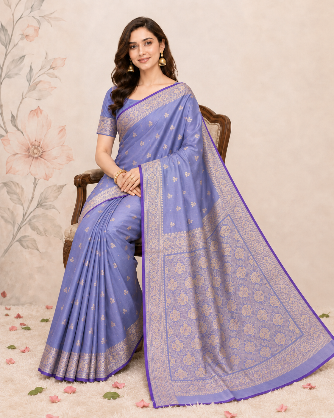 Banarasi Bluish Grey Katan Satin Silk Saree