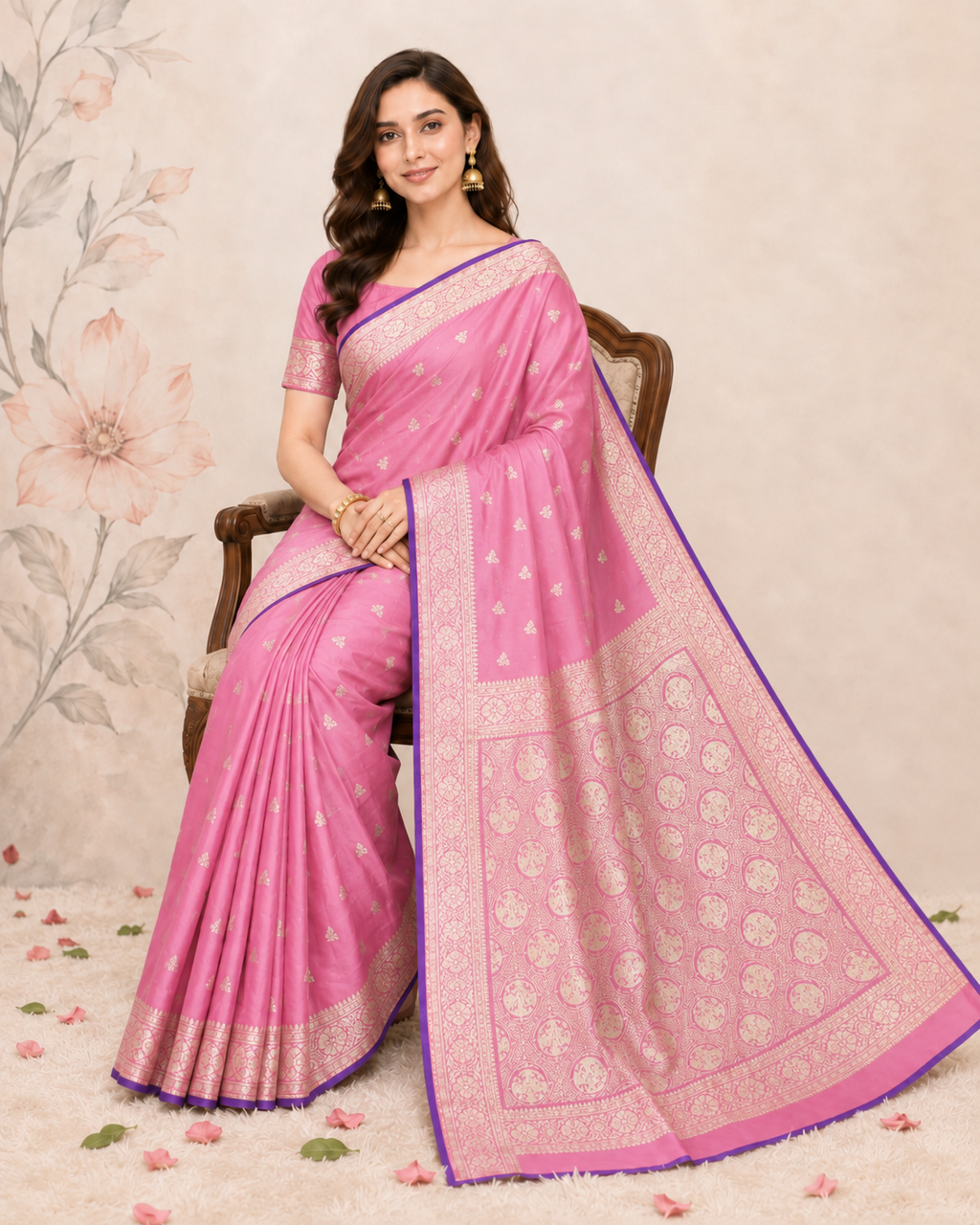 Banarasi Light Pink Katan Satin Silk Saree