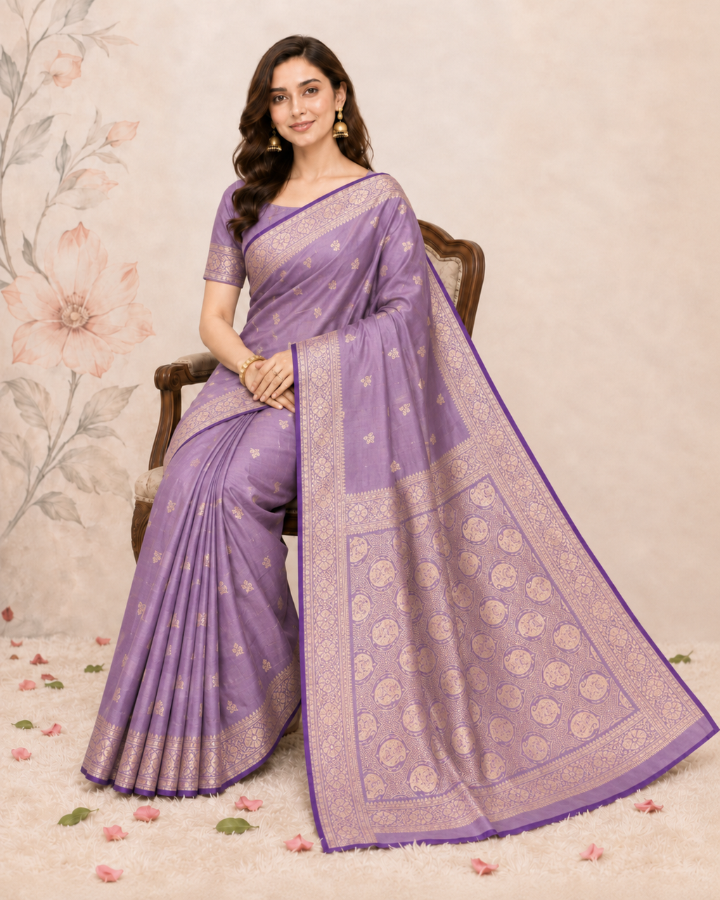 Banarasi Dusty Pink Katan Satin Silk Saree