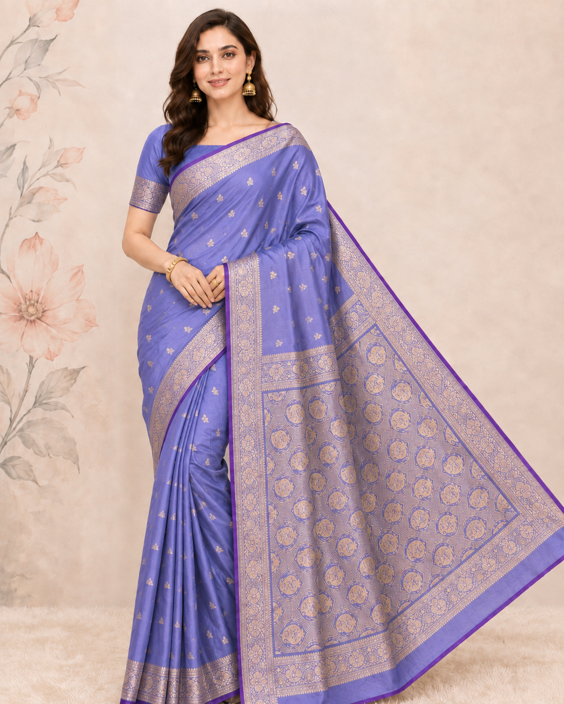 Banarasi Bluish Grey Katan Satin Silk Saree