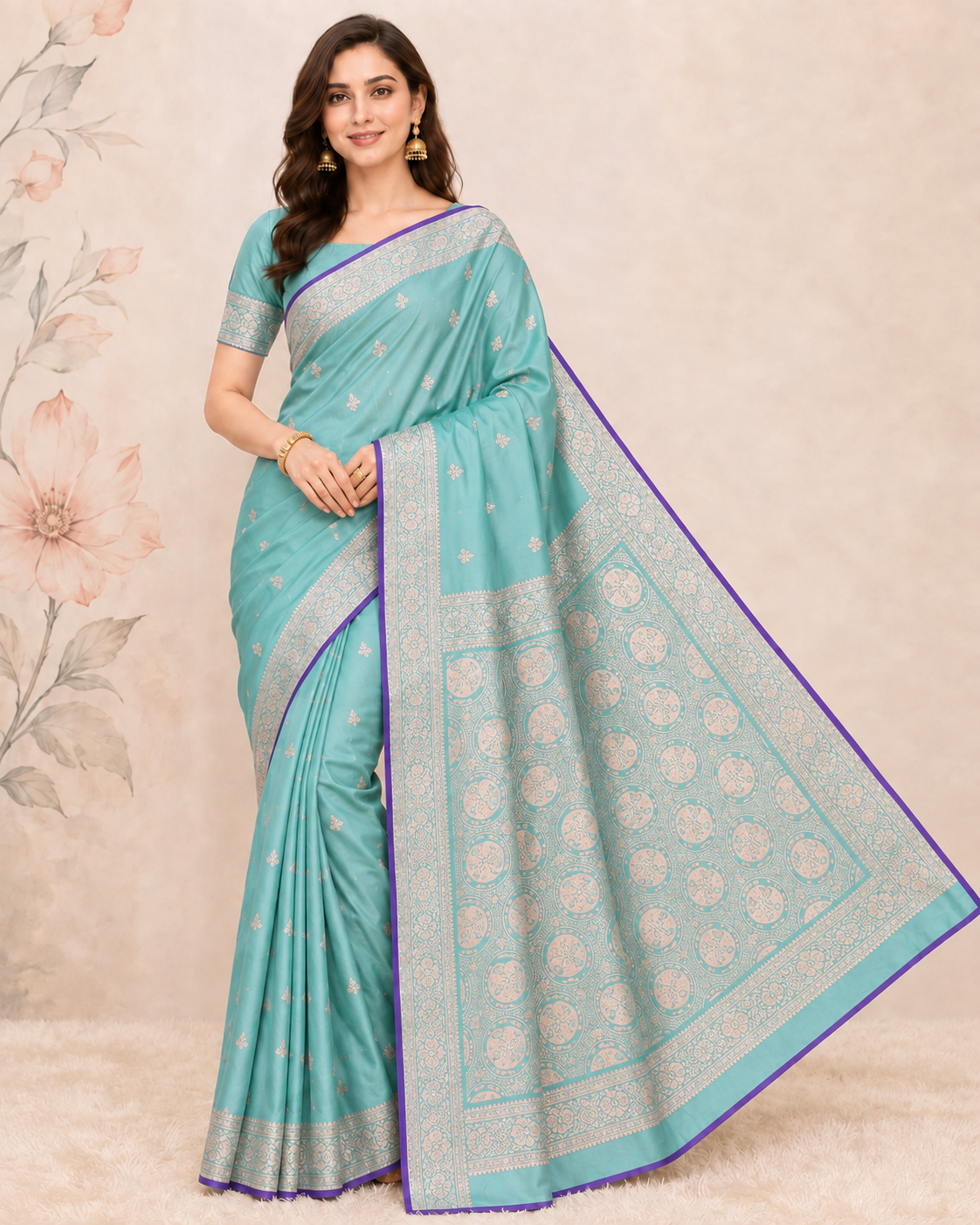 Banarasi Sea Green Katan Satin Silk Saree
