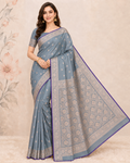 Banarasi Dusty Grey Katan Satin Silk Saree