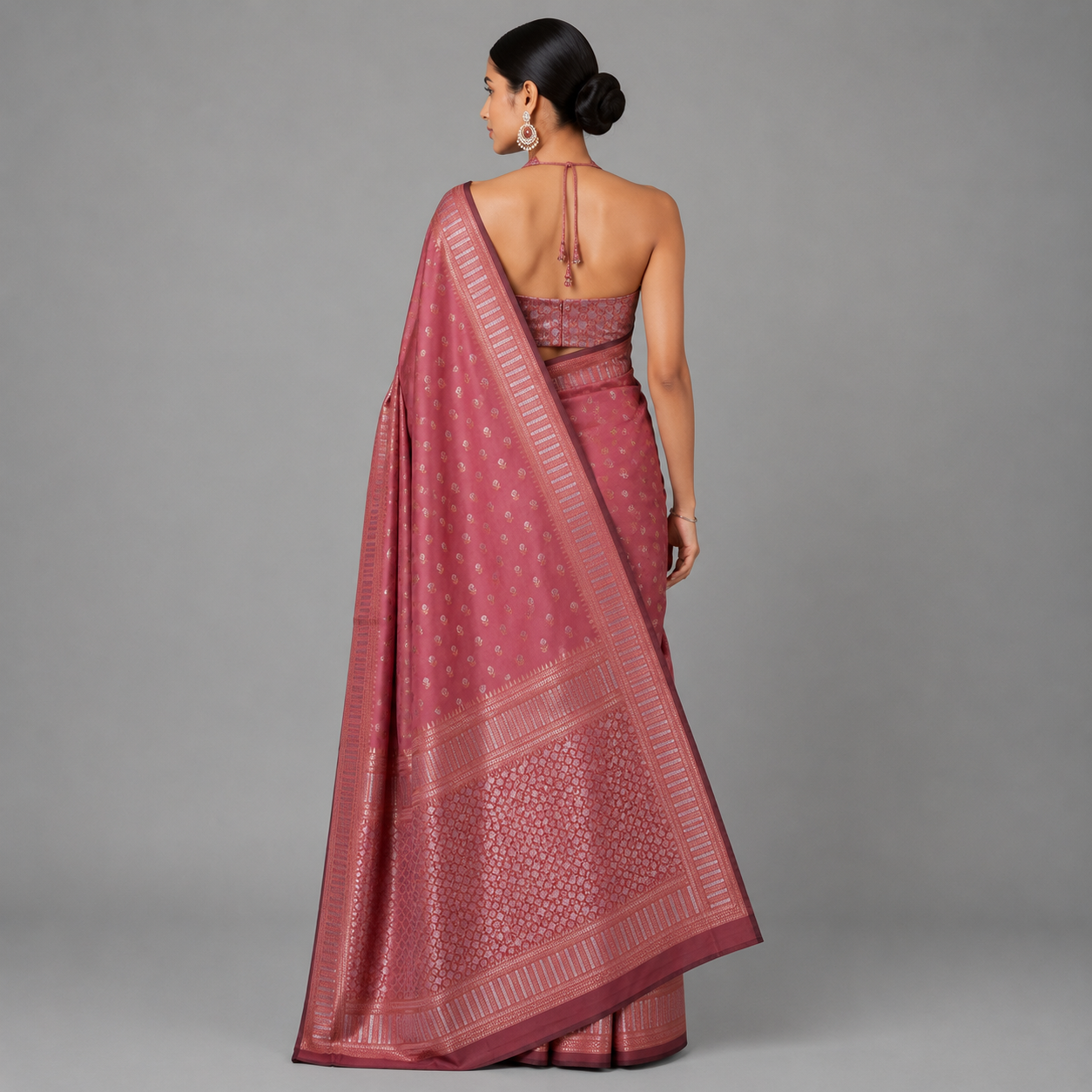 Vintage Rose Pink Katan Silk Saree