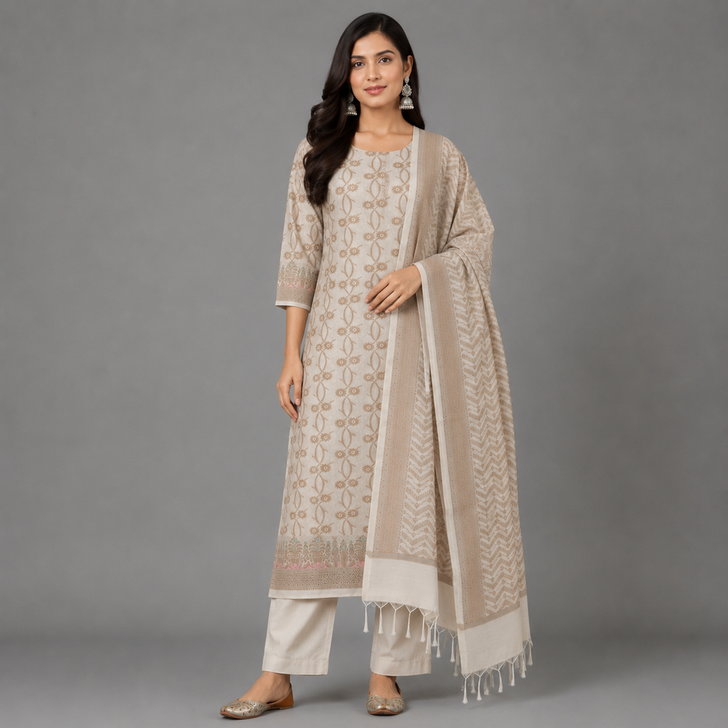 Ivory Cream Heritage Banarasi Suit