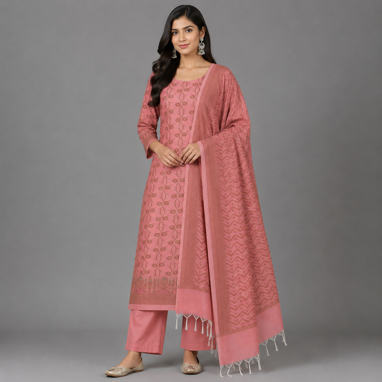 Desert Rose Pink Banarasi Cotton Silk Suit