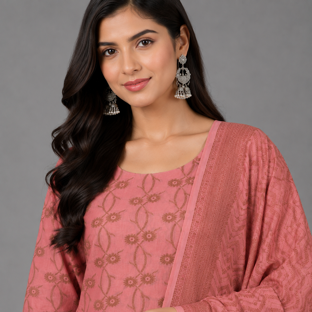 Desert Rose Pink Banarasi Cotton Silk Suit