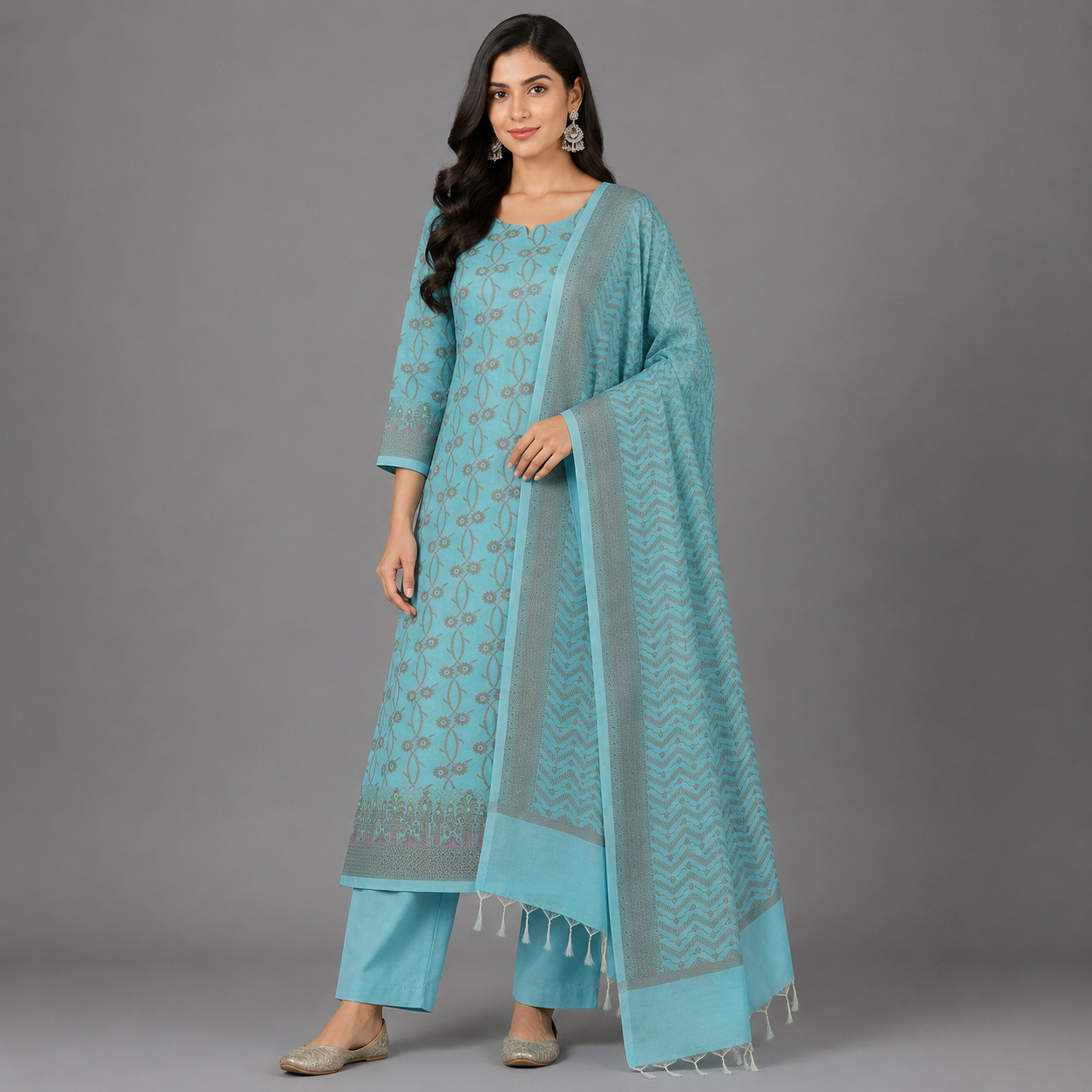 Turquoise Blossom Banarasi Suit