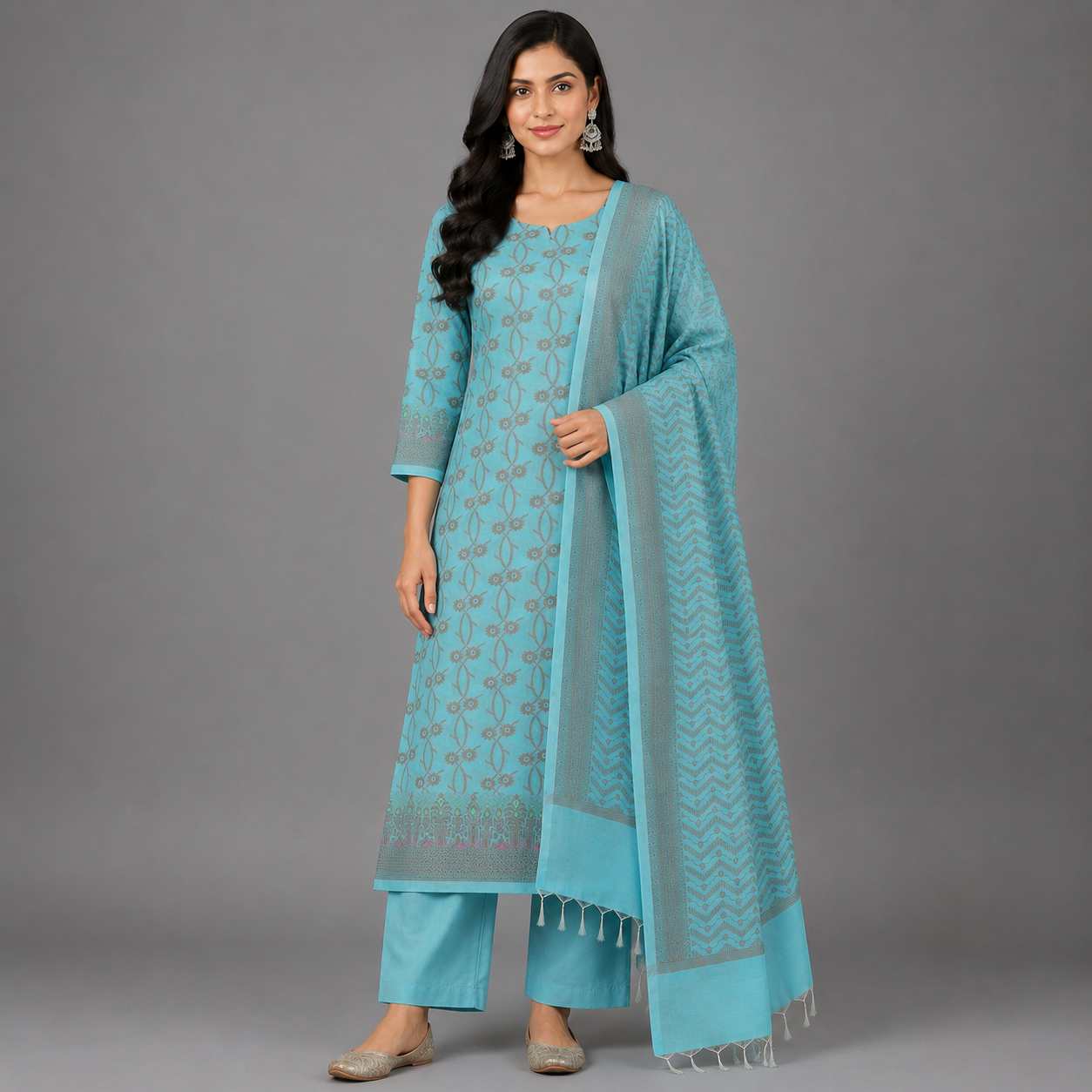 Turquoise Blossom Banarasi Suit