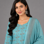 Turquoise Blossom Banarasi Suit
