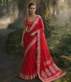 Banarasi Cross Red Shades Booti Pattern Mashru Silk Saree