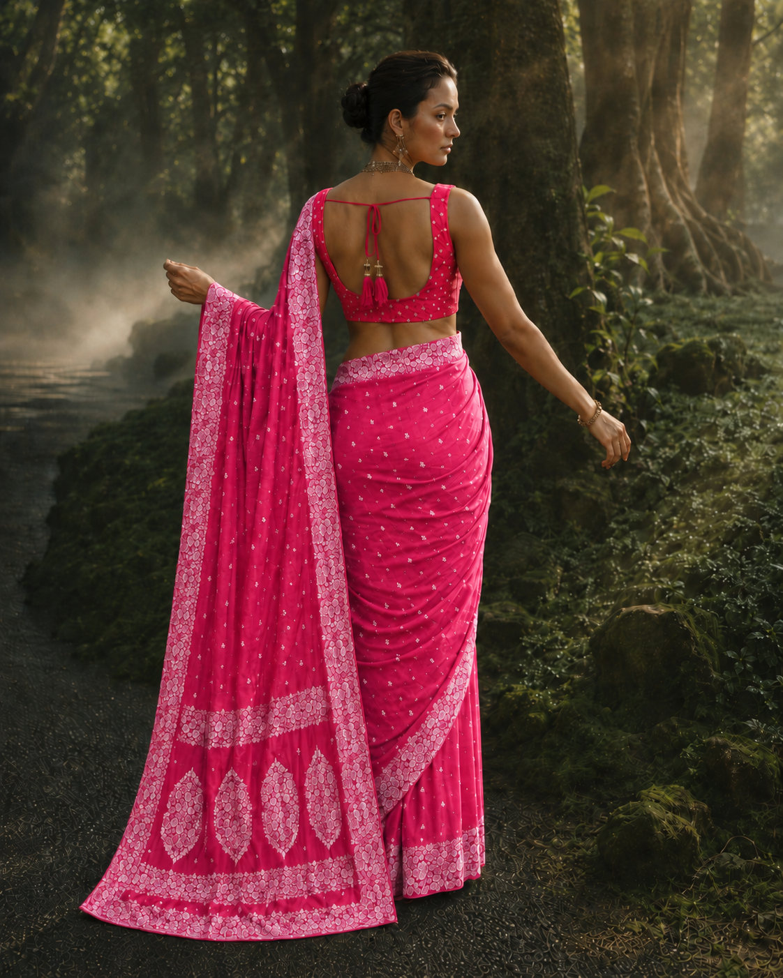 Banarasi Cross Pink Shades Booti Pattern Mashru Silk Saree