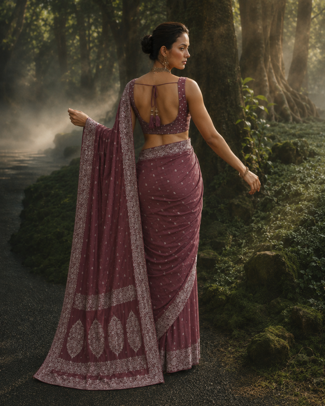 Banarasi Cross Wine Shades Booti Pattern Mashru Silk Saree