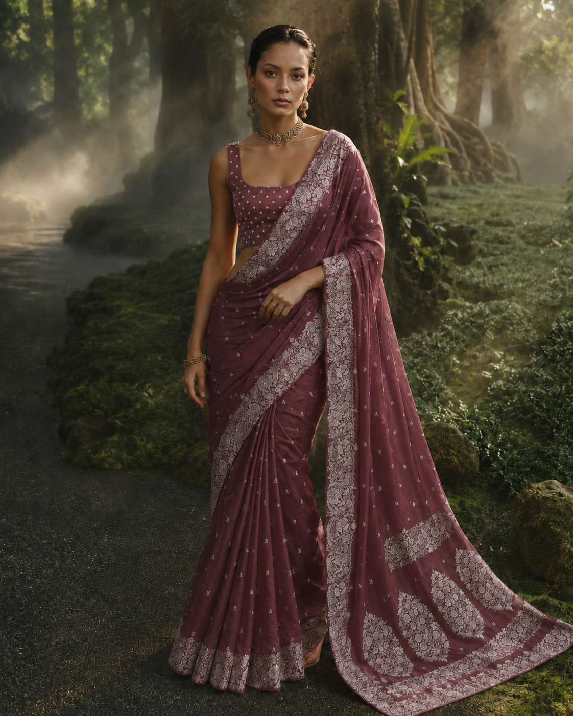 Banarasi Cross Wine Shades Booti Pattern Mashru Silk Saree