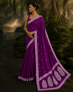 Banarasi Cross Wine Shades Booti Pattern Mashru Silk Saree
