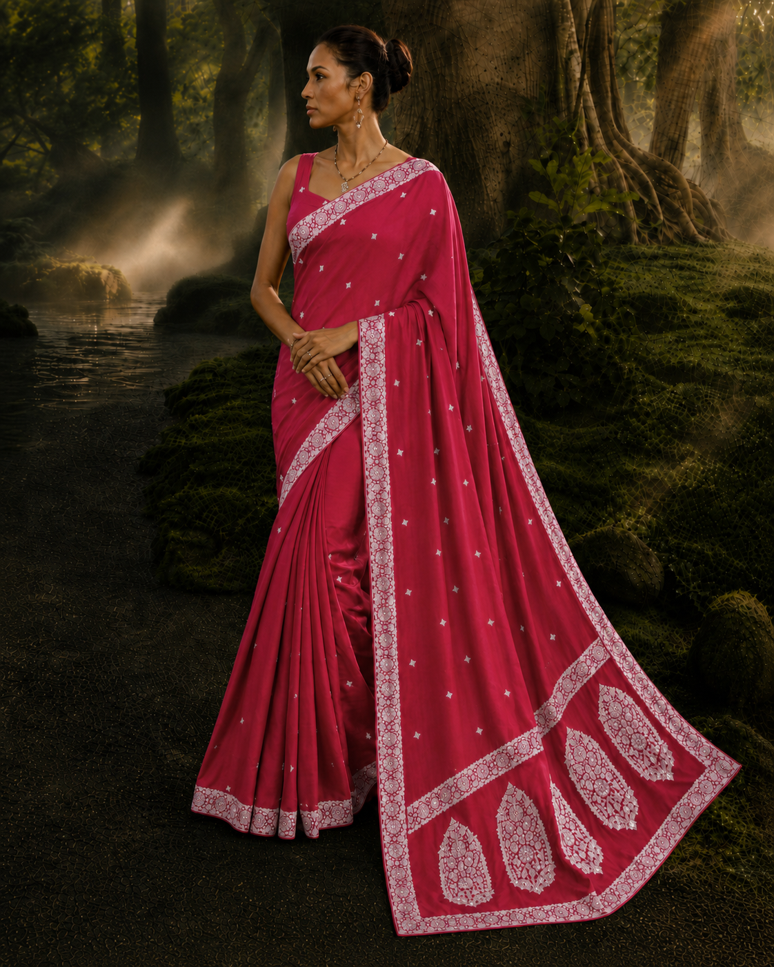 Banarasi Cross Light Red Shades Booti Pattern Mashru Silk Saree