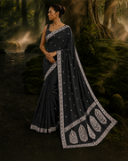 Banarasi Cross Black Shades Booti Pattern Mashru Silk Saree