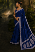Banarasi Cross Blue Shades Booti Pattern Mashru Silk Saree