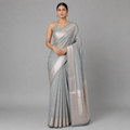Sterling Silver Grey Katan Silk Saree