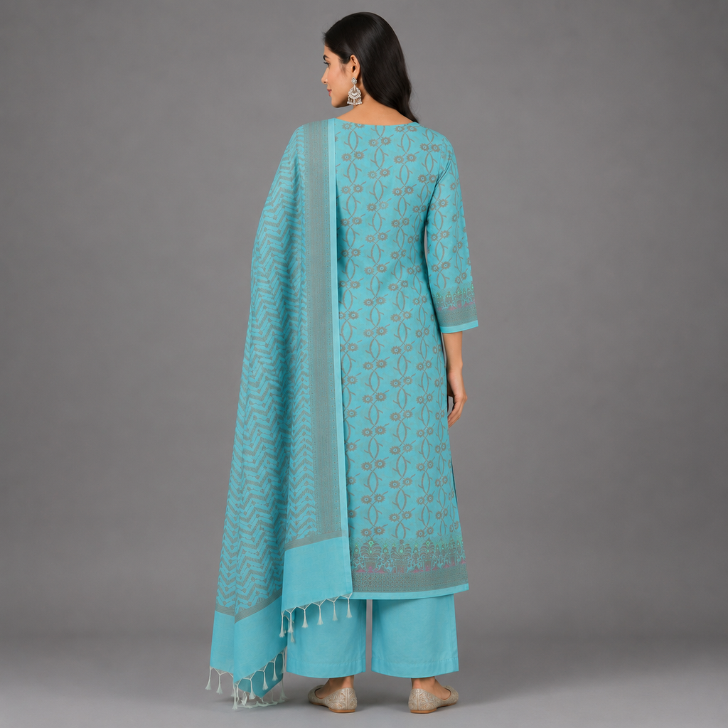 Turquoise Blossom Banarasi Suit