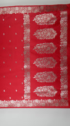 Banarasi Cross Red Shades Booti Pattern Mashru Silk Saree