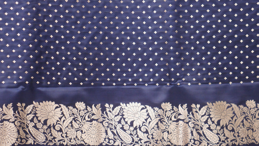 Banarasi Cross Blue Shades Booti Pattern Mashru Silk Saree