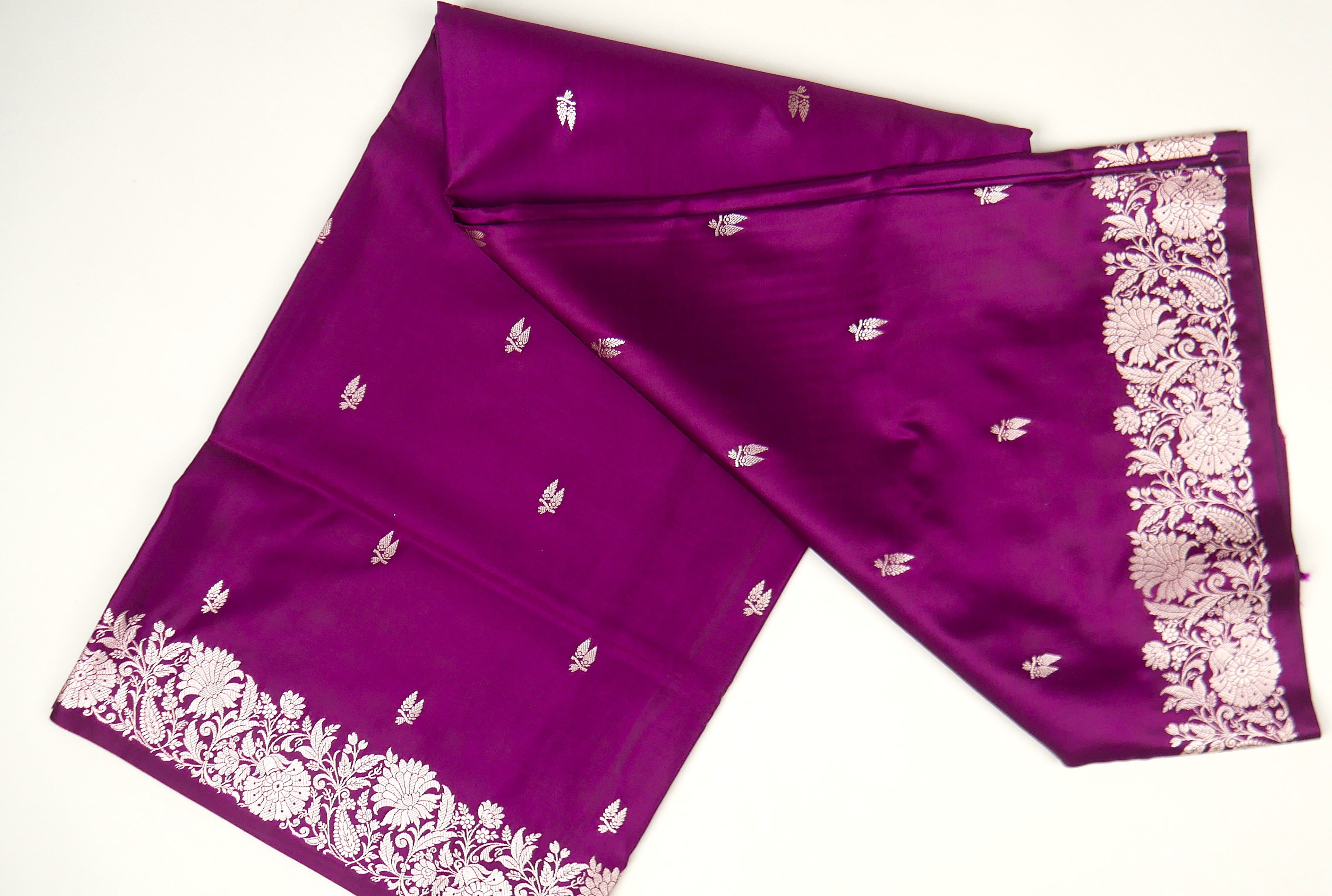 Banarasi Cross Wine Shades Booti Pattern Mashru Silk Saree
