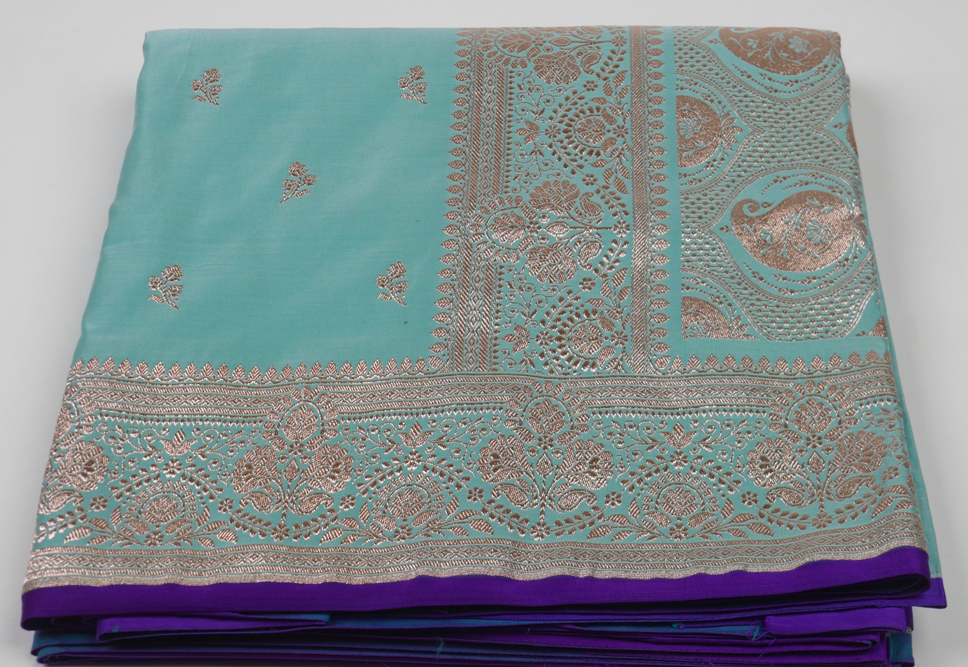 Banarasi Sea Green Katan Satin Silk Saree