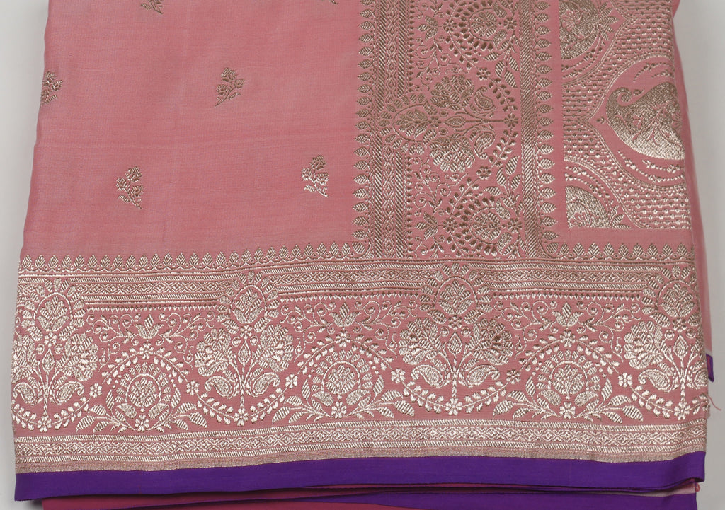 Banarasi Dusty Peach Katan Satin Silk Saree