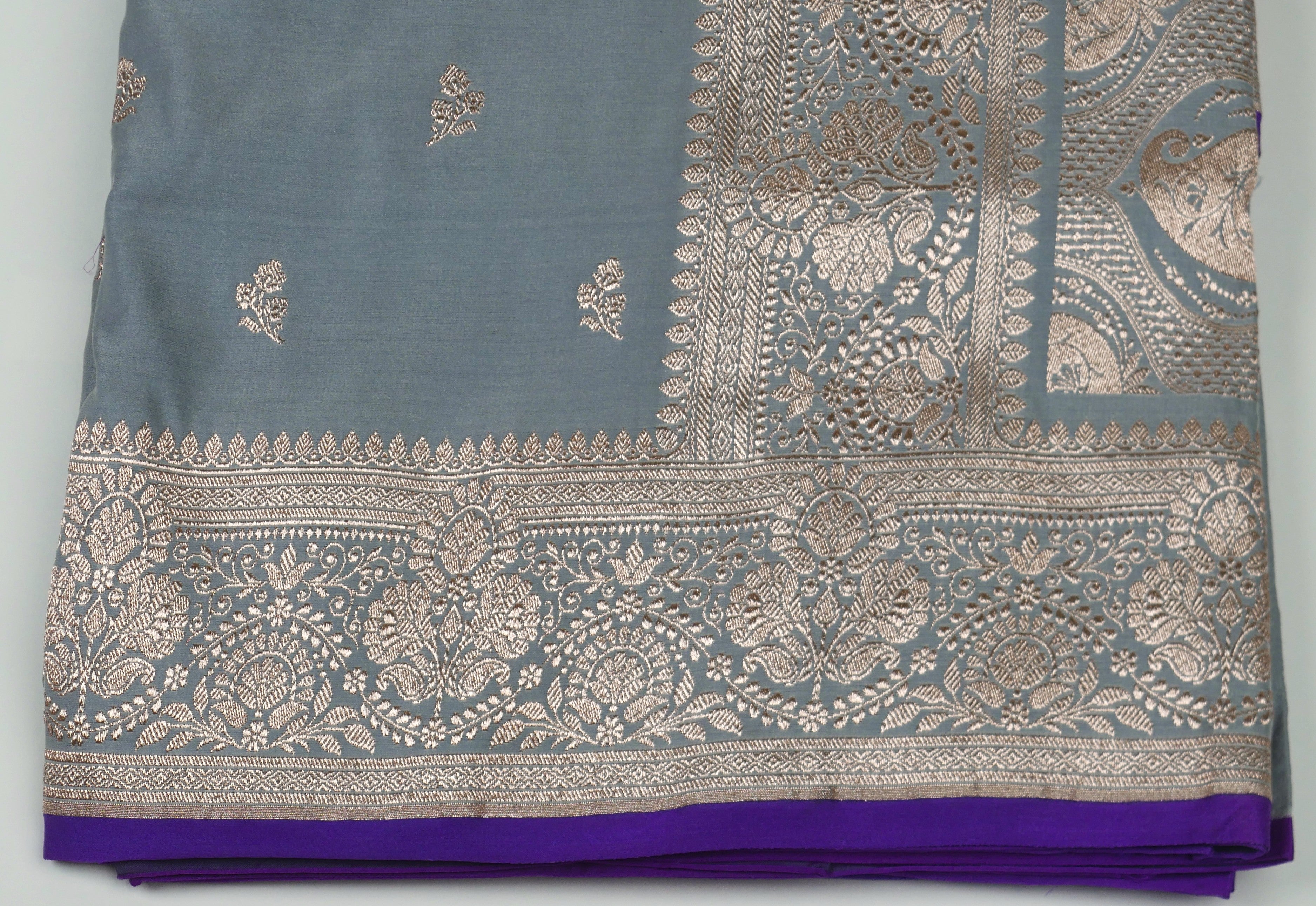 Banarasi Dusty Grey Katan Satin Silk Saree