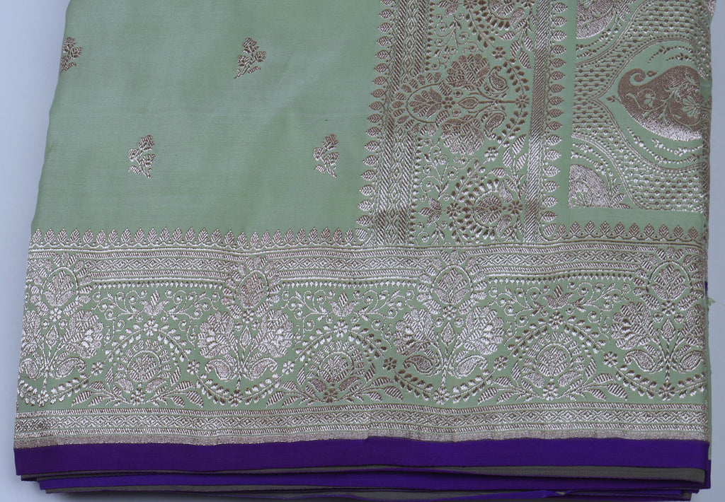 Banarasi Dusty Green Katan Satin Silk Saree