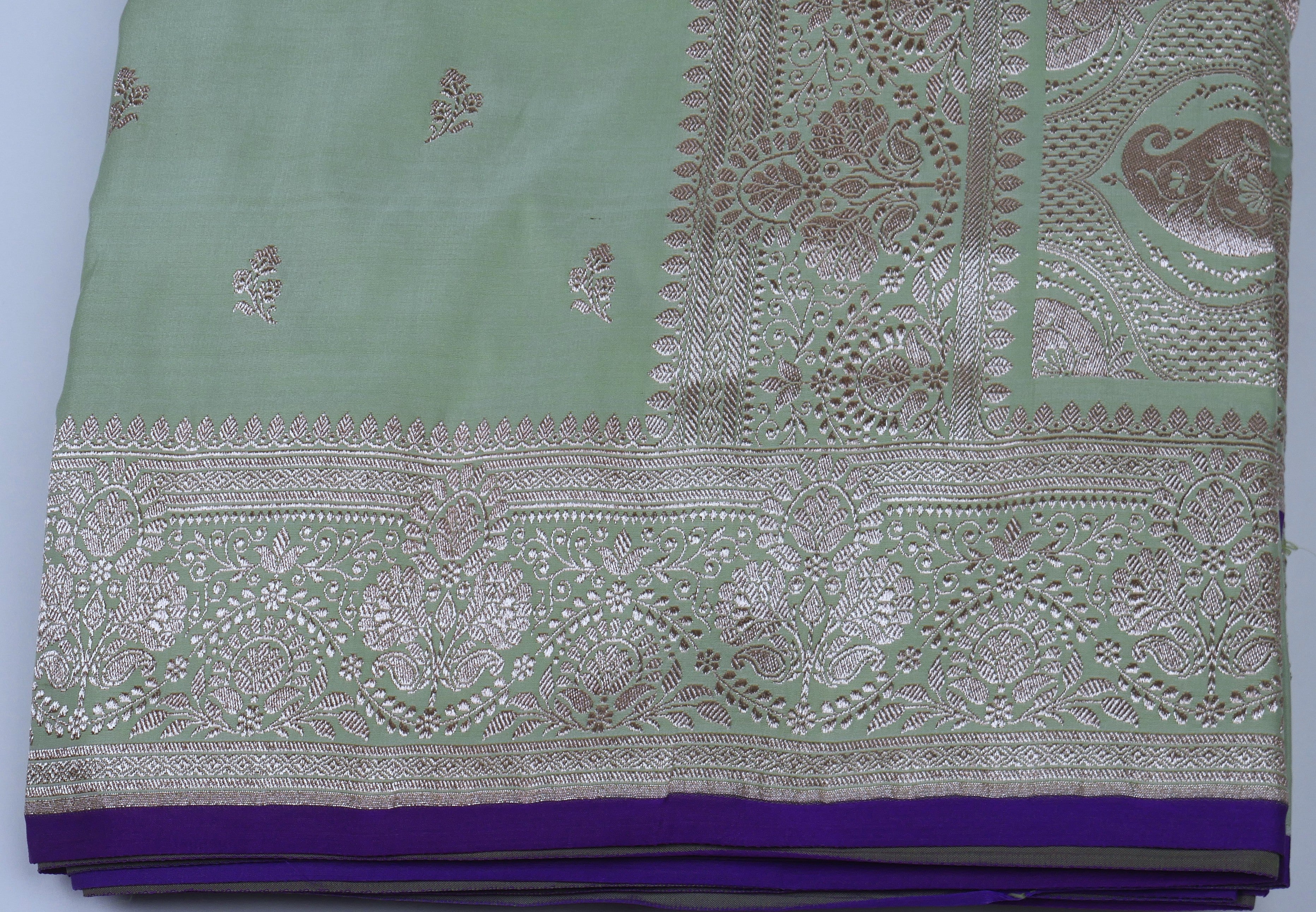 Banarasi Dusty Green Katan Satin Silk Saree