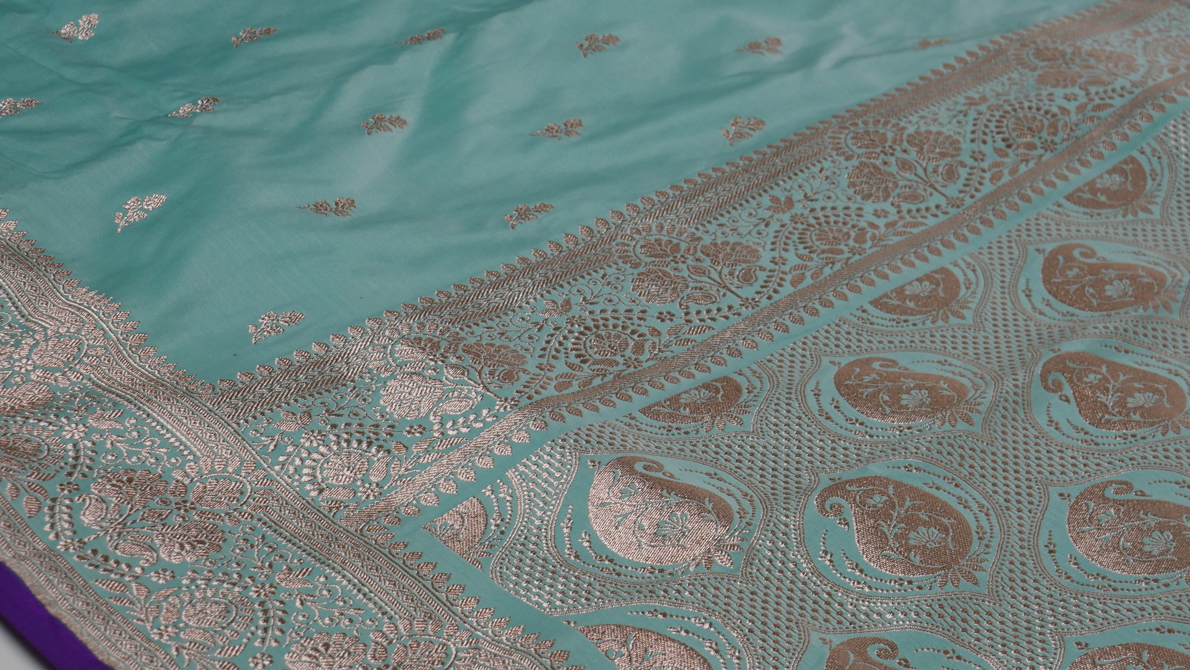 Banarasi Sea Green Katan Satin Silk Saree