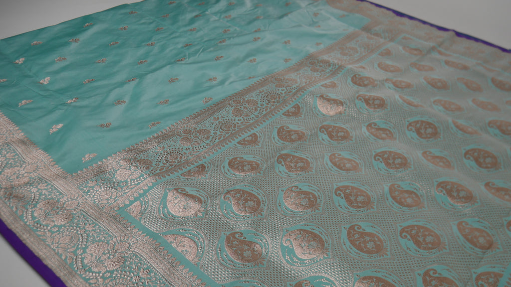 Banarasi Sea Green Katan Satin Silk Saree