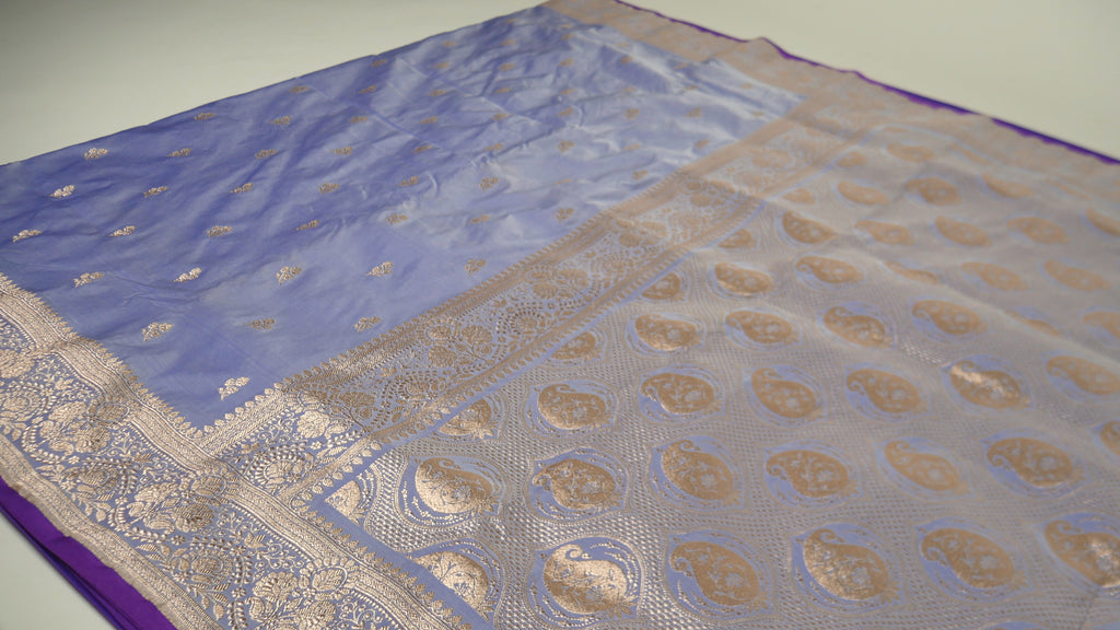 Banarasi Bluish Grey Katan Satin Silk Saree