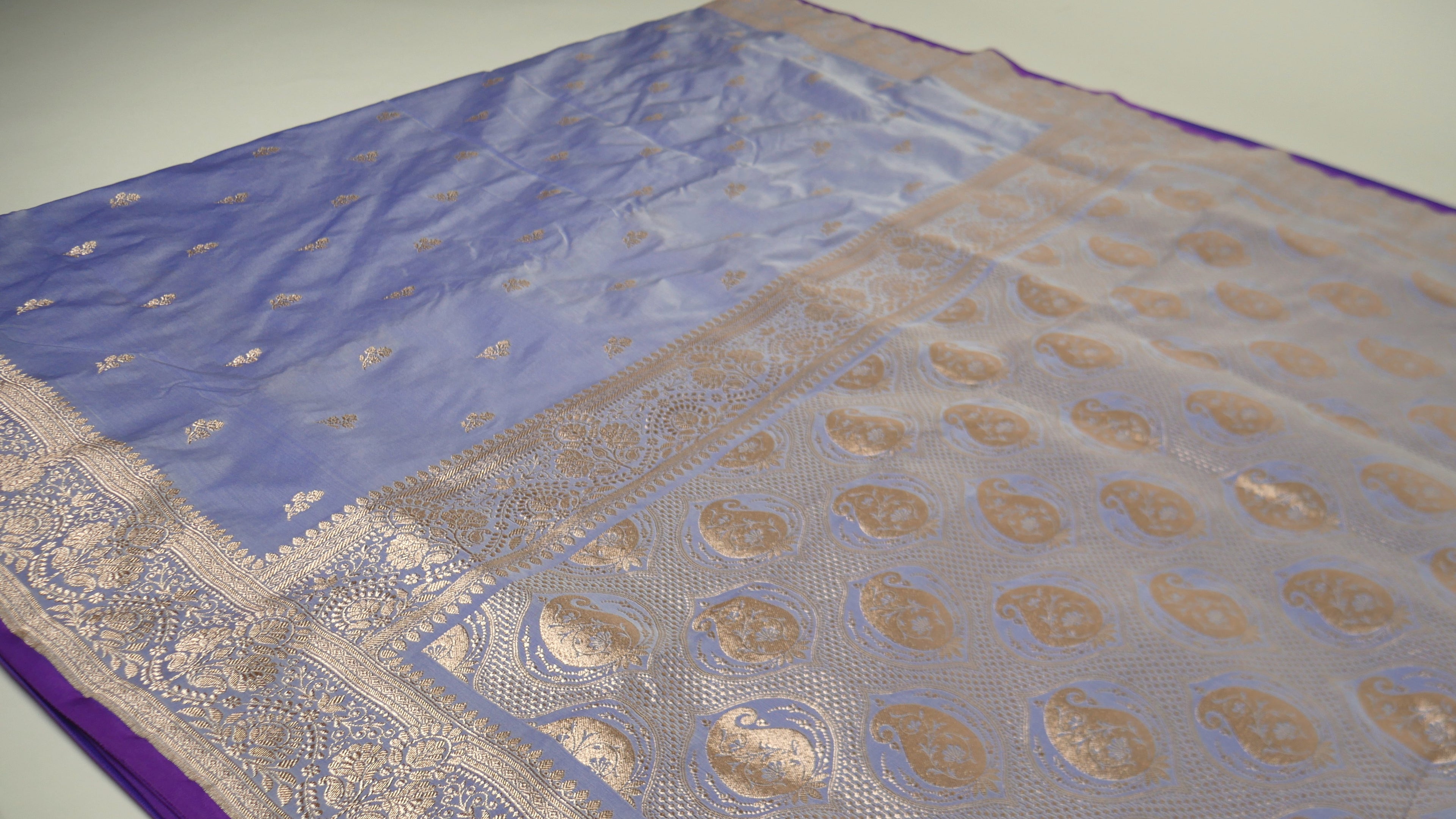 Banarasi Bluish Grey Katan Satin Silk Saree