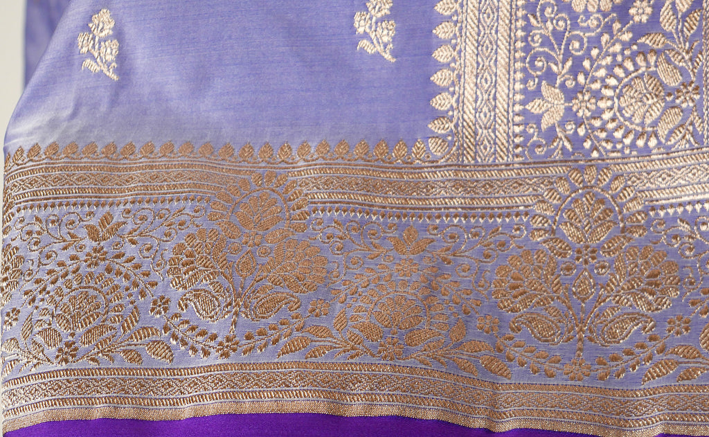 Banarasi Bluish Grey Katan Satin Silk Saree