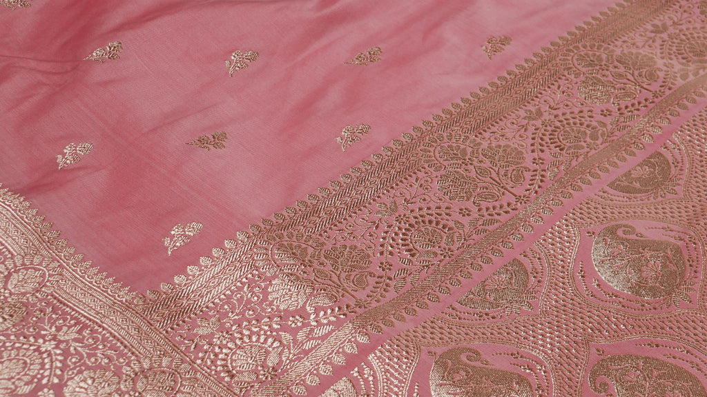 Banarasi Dusty Peach Katan Satin Silk Saree