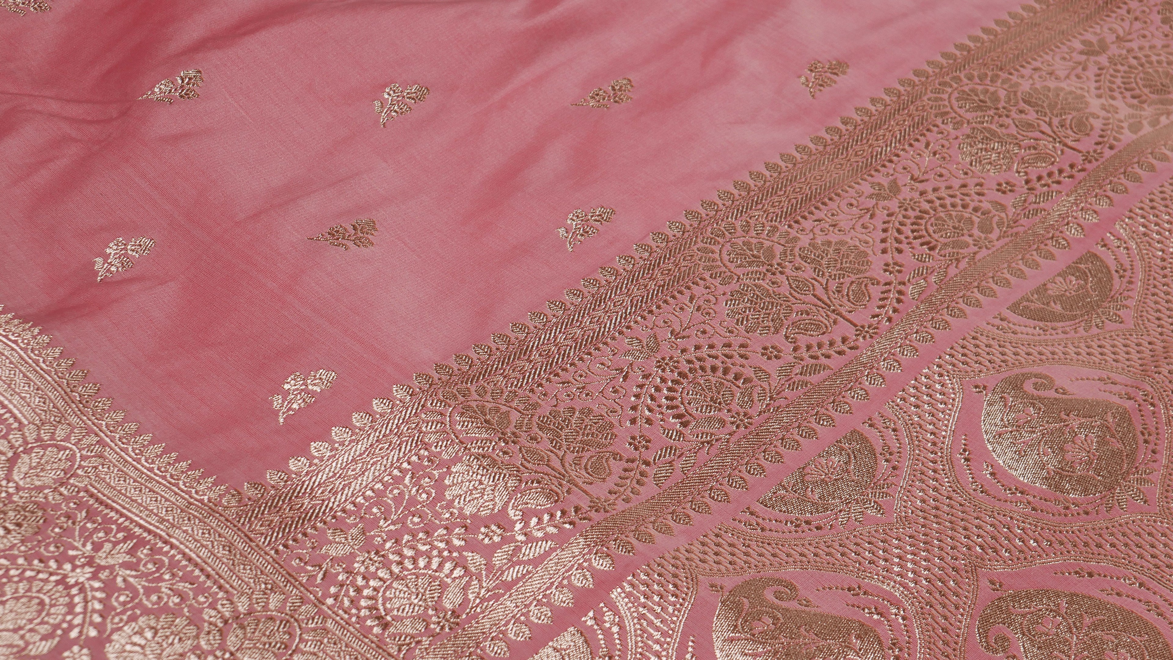 Banarasi Dusty Peach Katan Satin Silk Saree