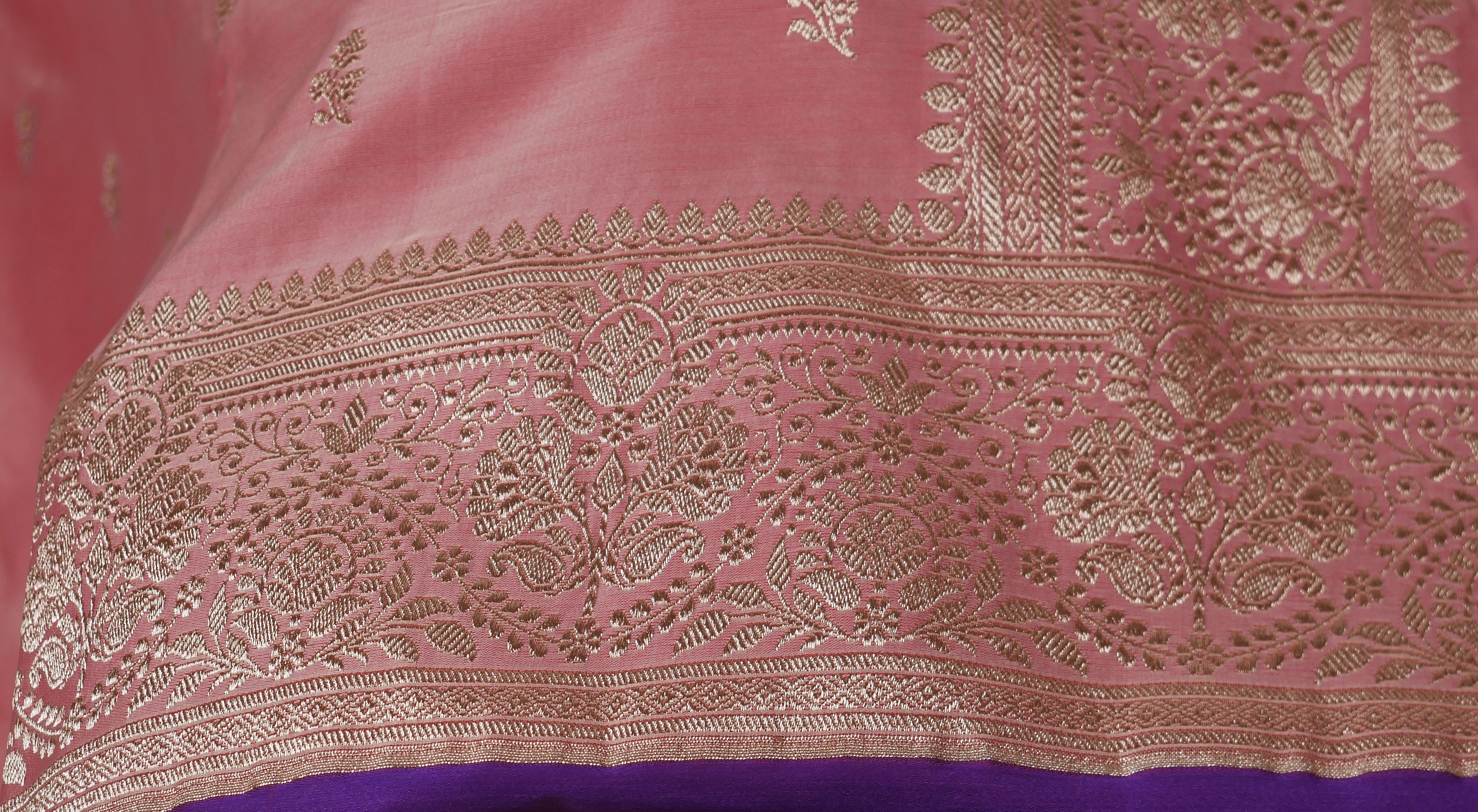 Banarasi Dusty Peach Katan Satin Silk Saree