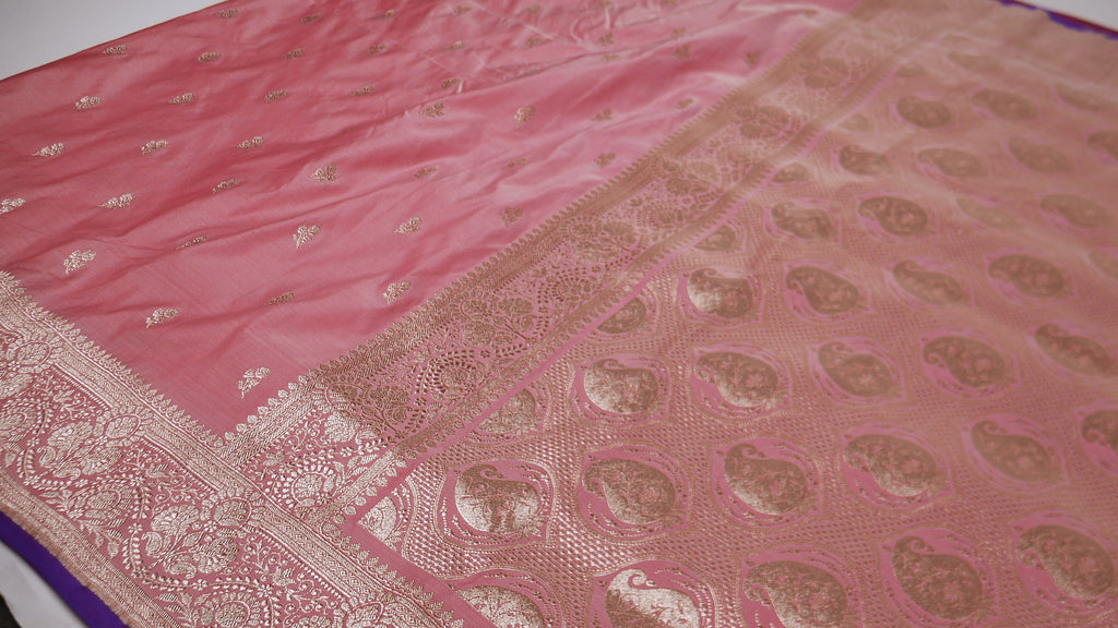 Banarasi Dusty Peach Katan Satin Silk Saree