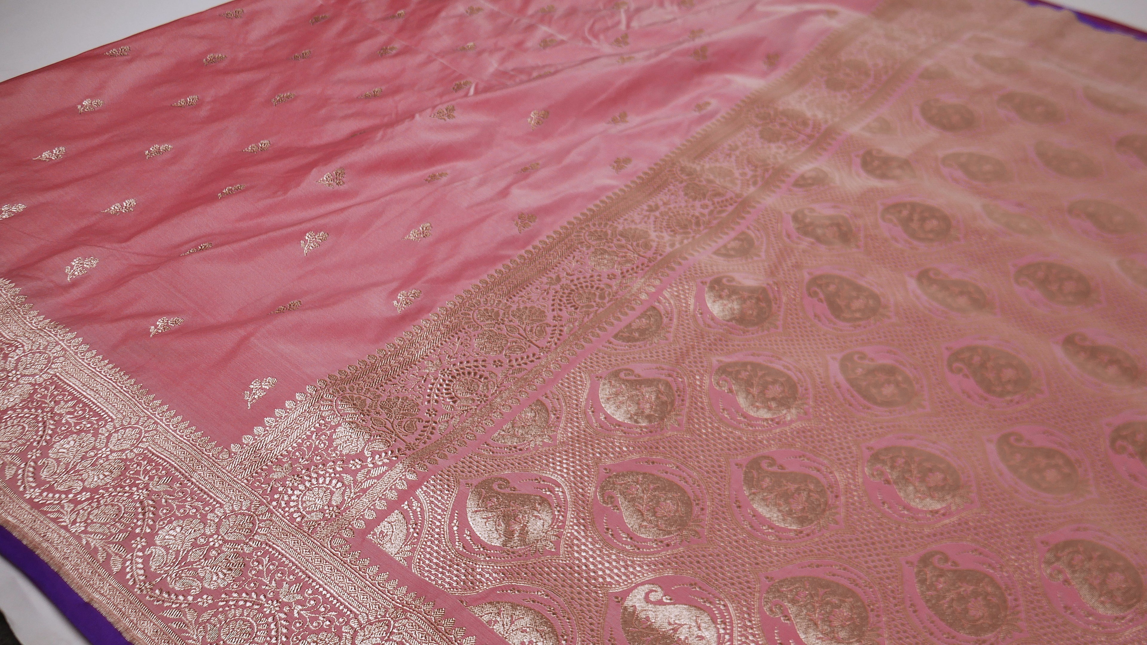 Banarasi Dusty Peach Katan Satin Silk Saree