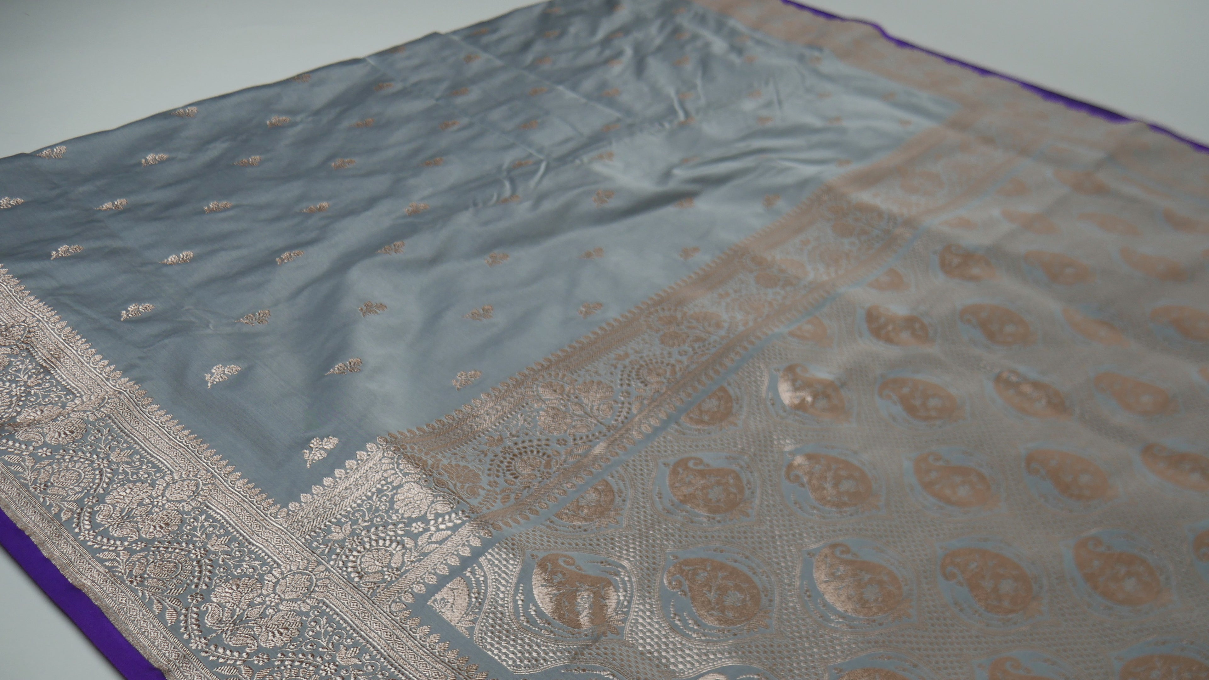 Banarasi Dusty Grey Katan Satin Silk Saree