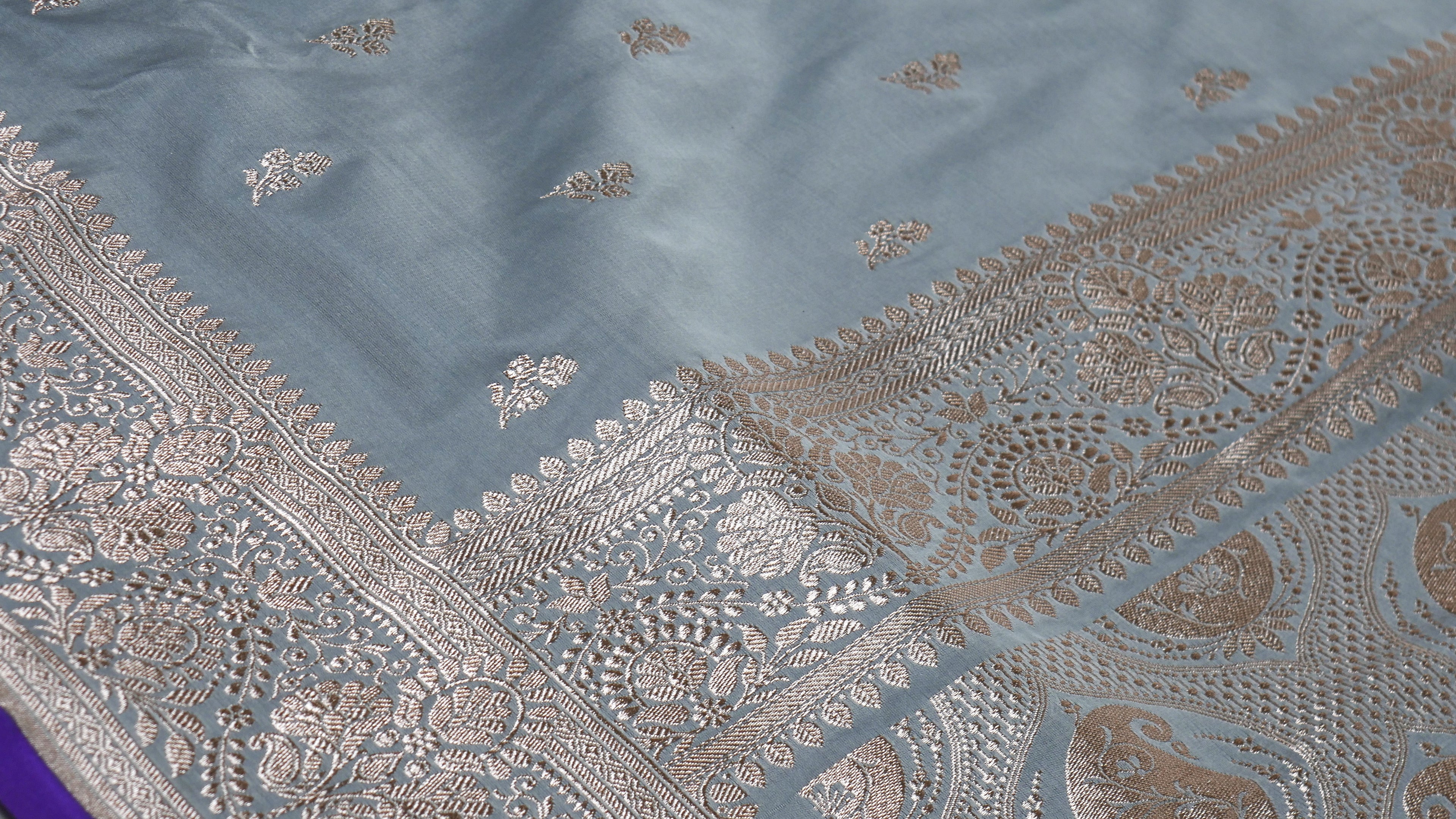 Banarasi Dusty Grey Katan Satin Silk Saree