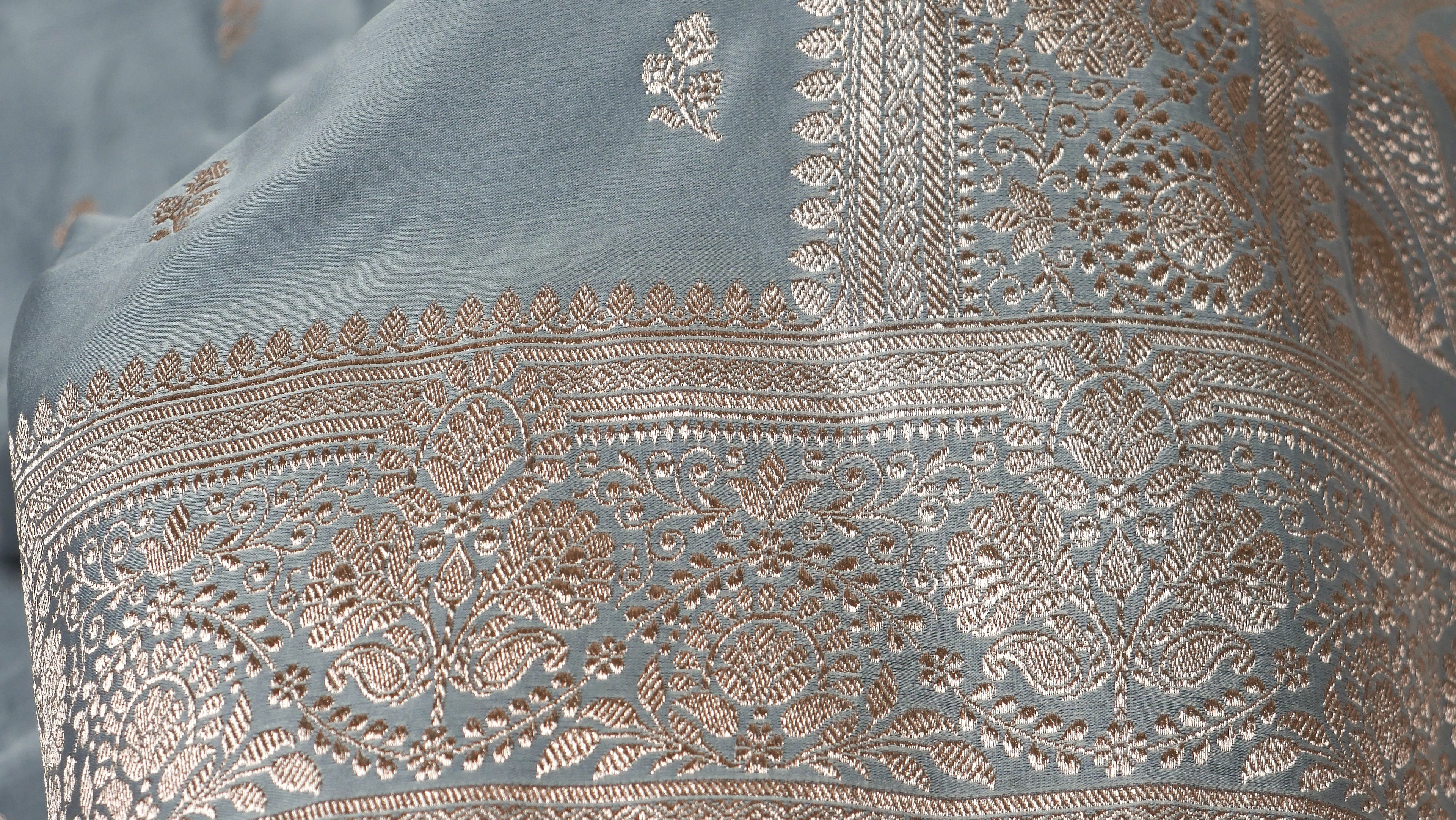 Banarasi Dusty Grey Katan Satin Silk Saree