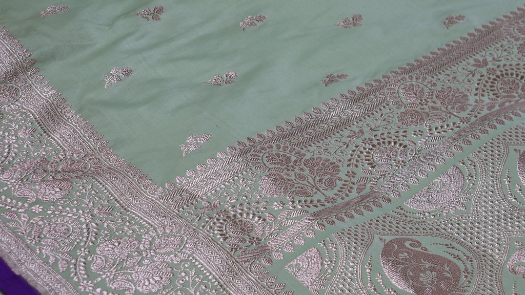 Banarasi Dusty Green Katan Satin Silk Saree